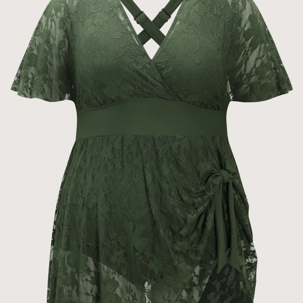 BloomChic Deep Green Lace One Piece Swimsuit